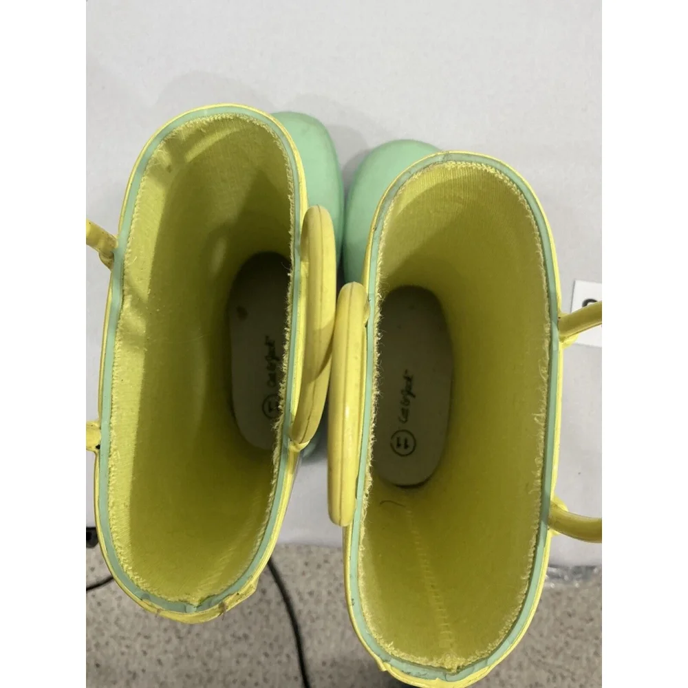 Youth Girls Cat & Jack Size 11 Green Rainbow Pullon Rubber Rainboots